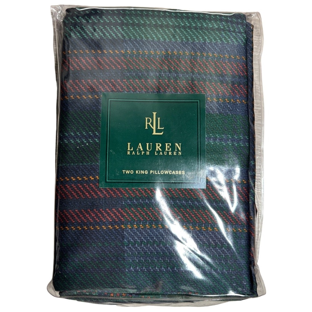 Lauren Ralph Lauren GREYCLIFF Tartan King Pillowcase Set 2pc Cotton Sateen 370TC
